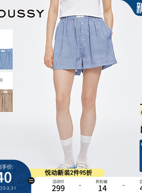 MOUSSY 夏季新品薄款宽松高腰格纹沙滩裤家居裤010IS431-3831