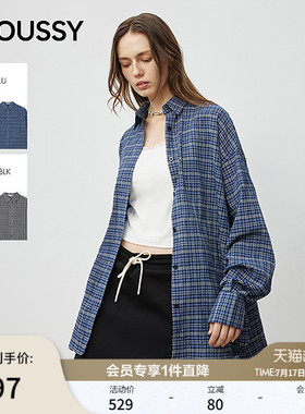 MOUSSY春季新品复古格子撞色宽松休闲长袖衬衫028IAA30-1024