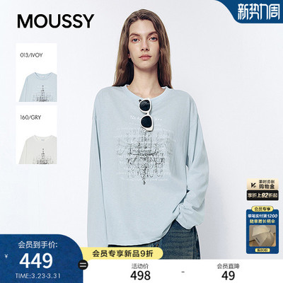 MOUSSY2026春季新品慵懒文艺风吊灯印花圆领长袖T恤028JSA90-1019