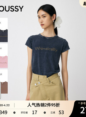 MOUSSY春季新品休闲风正肩圆领修身短袖T恤女010IA290-7621
