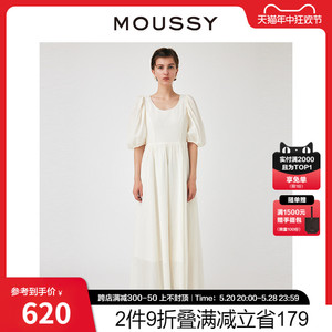 MOUSSY 夏季新品法式度假风泡泡袖长裙连衣裙女010GAA30-5120