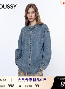MOUSSY 2026春季新品丹宁风波浪烫钻牛仔衬衫外套女028JSA10-1006