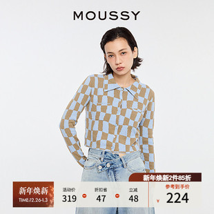 028HS970 复古日系棋盘格纹翻领针织开衫 0000 早春新品 MOUSSY