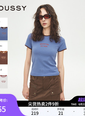 MOUSSY 夏季新品简约修身撞色印花正肩短袖T恤028ISZ90-0611