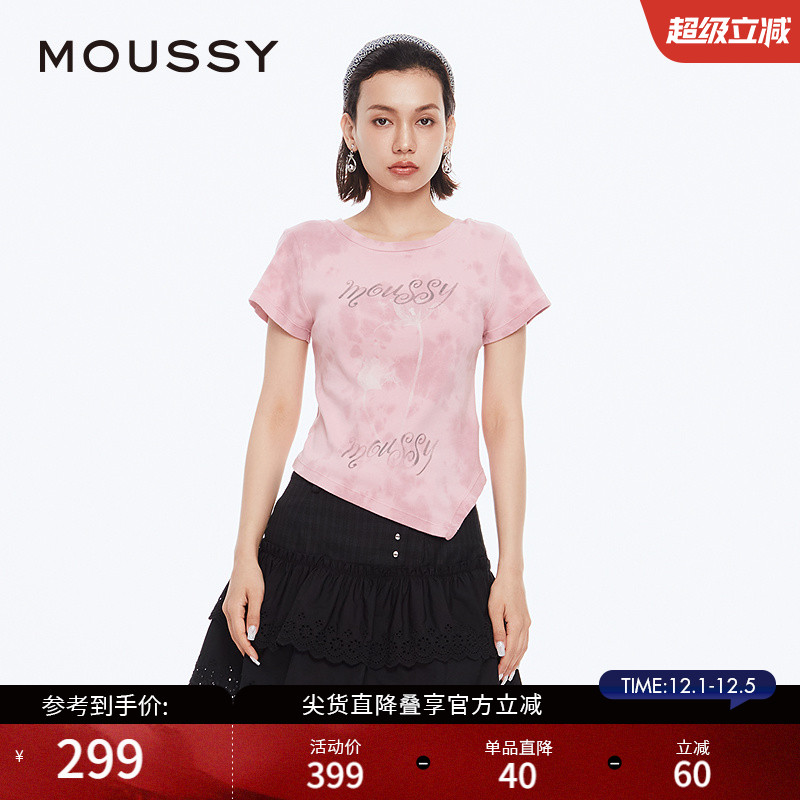 moussy美式辣妹晕染玫瑰短袖T恤