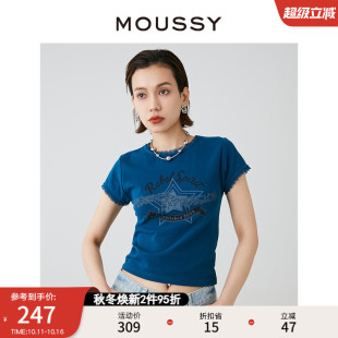 T恤028HSZ90 MOUSSY2024春季 复古辣妹蕾丝花边短袖 美式 0631 新品