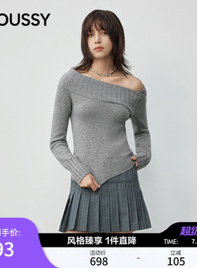 王玉雯同款moussy春品温柔慵懒不对称领露肩毛衣010IA370-3891