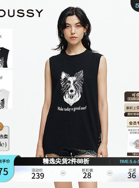 MOUSSY 春季新品美式街头狗头印花绑带无袖背心028ISA90-2861