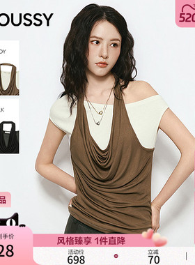 MOUSSY 2026夏季新品甜酷风撞色假两件荡领挂脖T恤031JSA80-1004