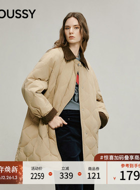 MOUSSY 2025冬季新品复古风撞色菱格90保暖羽绒服女028IAC30-1124