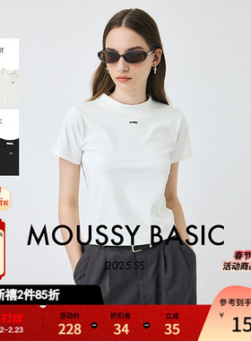 MOUSSY 夏季新品小高领简约两色短款短袖T恤女010IS480-6731