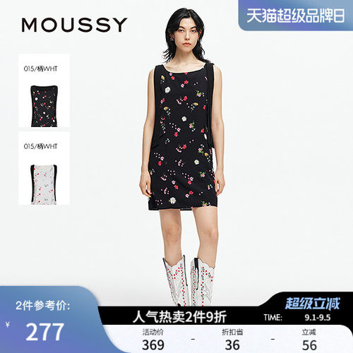 moussy 夏季新品法式度假风花卉无袖飘带连衣裙028ISA33-3531
