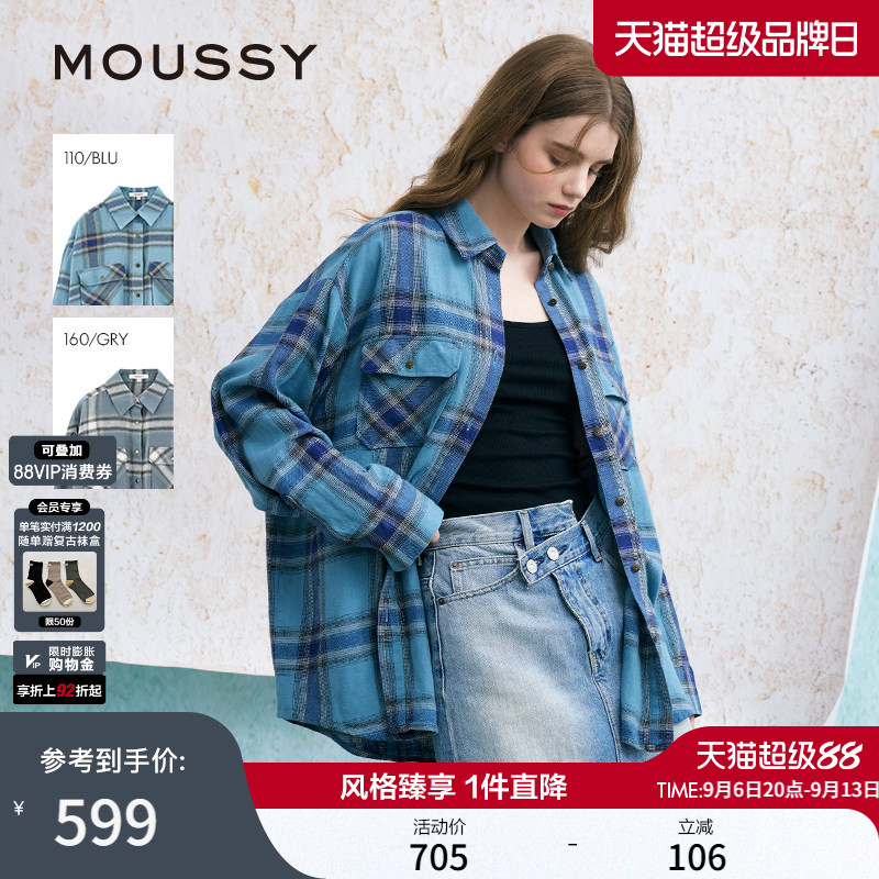 MOUSSY美式格纹LOGO印花衬衫图片
