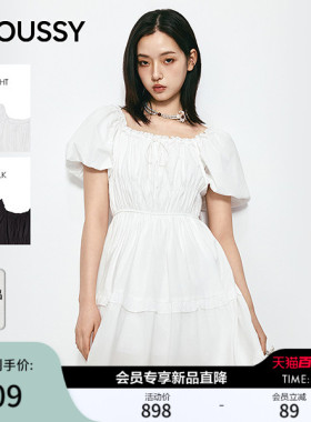 MOUSSY 2026夏季新品甜美风系带一字领泡泡袖连衣裙028JSA33-1012