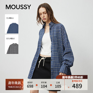 028IAA30 MOUSSY2025秋季 衬衫 复古格子撞色宽松休闲长袖 1024 新品