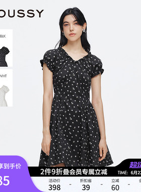 MOUSSY春季新品甜美风花边V领泡泡袖碎花连衣裙028ISA33-3951