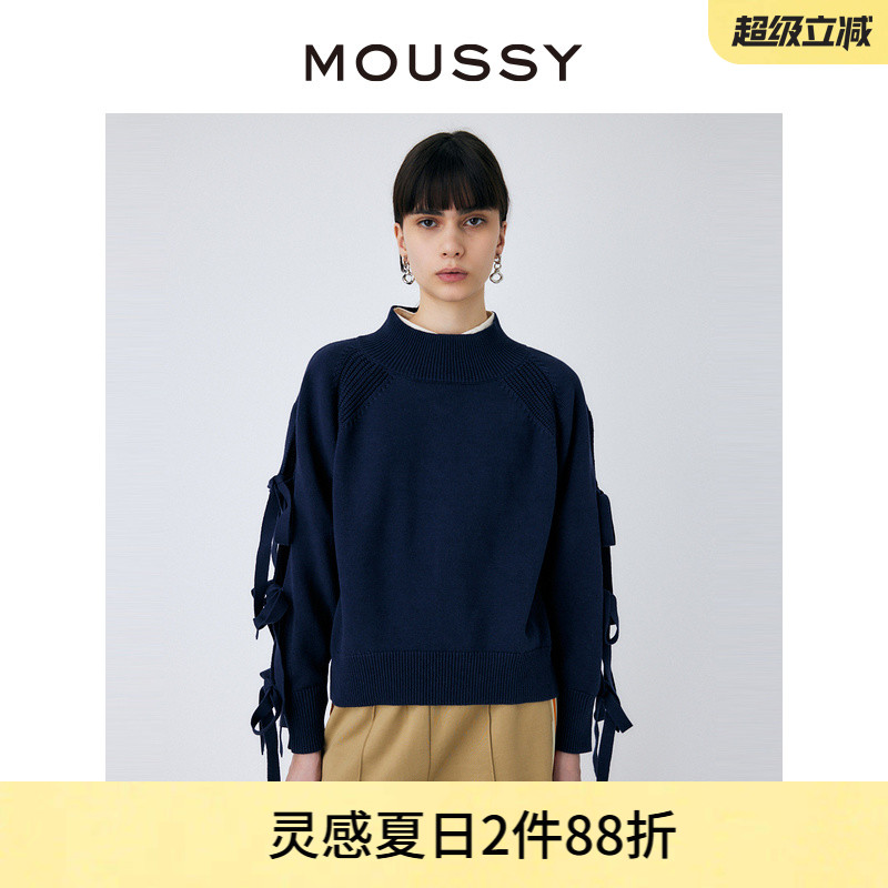 moussy日系淑女风蝴蝶结针织衫