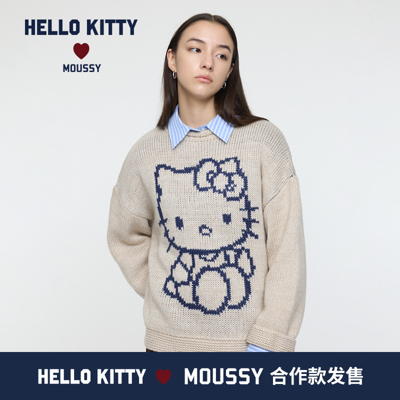 MOUSSY X HELLO KITTY联名25秋冬新款圆领毛针织衫010IAF01-8081