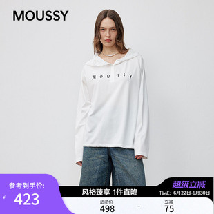 moussy春季新品休闲风蕾丝拼接长袖针织衫女028JSX90-1049