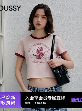 MOUSSY2026夏季新品美式复古辣妹风撞色水果印花T恤028JSZ90-1081