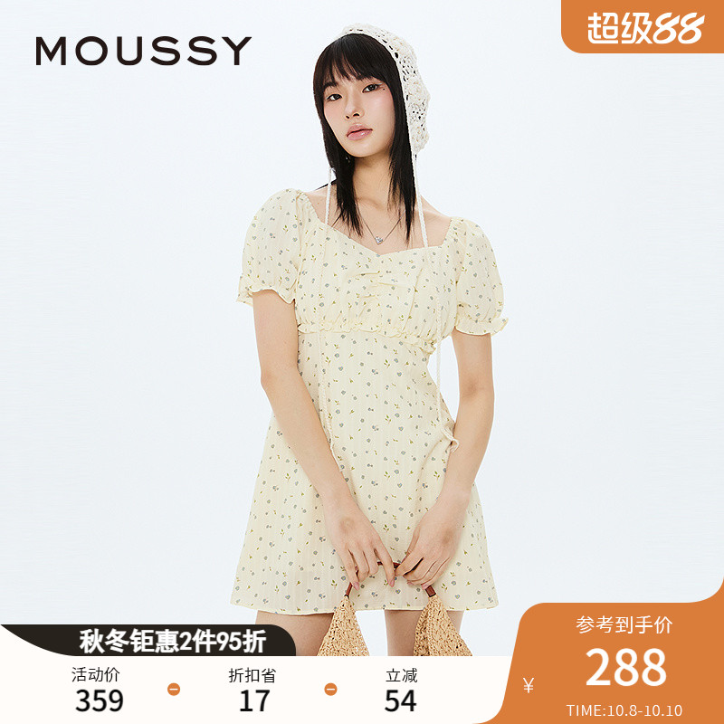 moussy甜美少女学院风碎花连衣裙