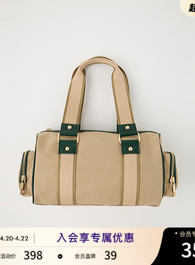 MOUSSY 2026春季新品复古拼色多口袋通勤手提帆布包010IS455-3851