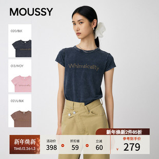 T恤女010IA290 MOUSSY2025秋季 短袖 休闲风正肩圆领修身 7621 新品