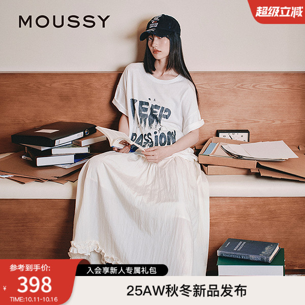 MOUSSY 2025早秋潮流涂鸦风字母印花宽松短袖T恤028IAA90-1002