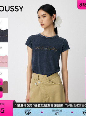 MOUSSY春季新品休闲风正肩圆领修身短袖T恤女010IA290-7621