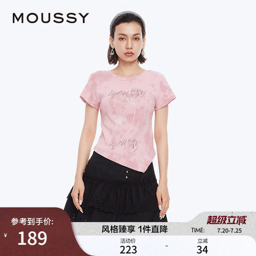 moussy美式辣妹晕染玫瑰短袖T恤