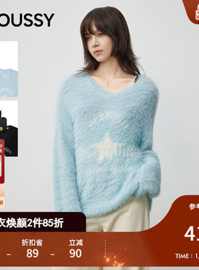 MOUSSY2025秋季新款慵懒风毛绒软糯宽松V领毛针织衫028IAA70-1046