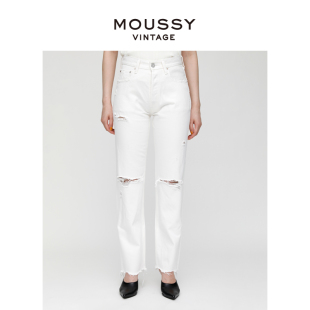 VINTAGE 女540FSC11 春季 脚毛边直筒牛仔裤 2130 高腰破洞裤 MOUSSY