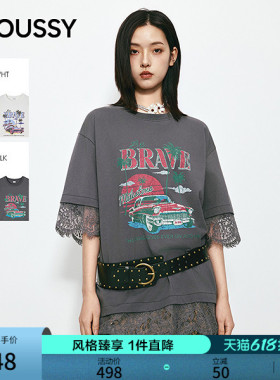MOUSSY2026夏季新品慵懒风复古印花oversize短袖T恤028JSA90-1036