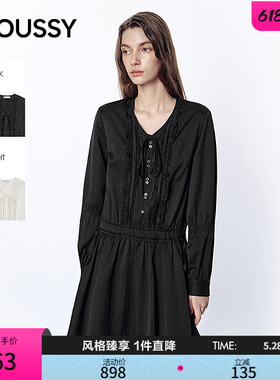 MOUSSY 2026春季新品甜酷系带收腰荷叶边长袖连衣裙028JSA33-1003