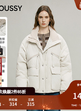 MOUSSY 2025冬季新品休闲大口袋短款羽绒夹克外套女028IAA30-1046