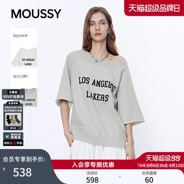 MOUSSY 2026春季新品慵懒休闲风字母印花短袖T恤女028JSA90-1024图片