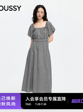 MOUSSY2026夏季新品法式优雅风方领泡泡袖A字连衣裙028JSA33-1028