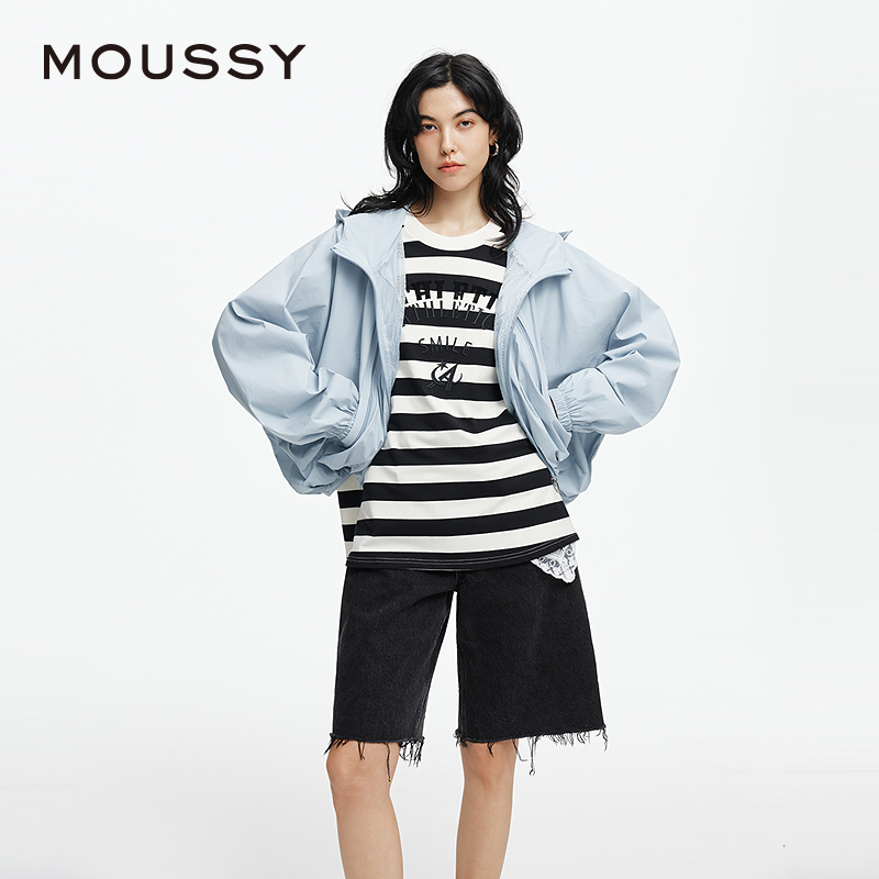 MOUSSY 秋季新品城市运动风宽松连帽夹克外套女028ISA30-3451