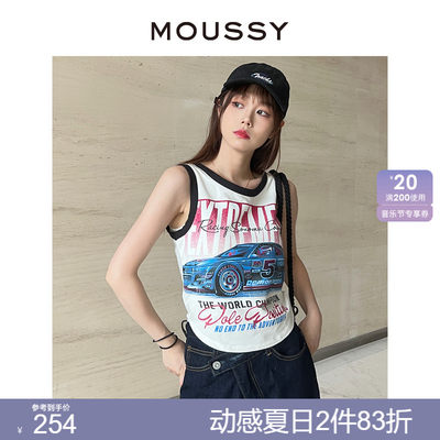 moussy美式甜酷机车图案无袖背心