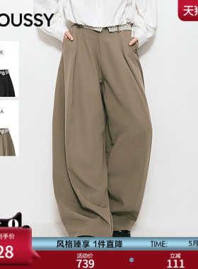 MOUSSY 2026夏季新品复古通勤风翻边格纹拼接长裤女028JSC31-1057
