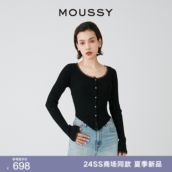 MOUSSY 2024新品简约通勤风针织开衫薄纱修身小上衣010HSS70-0350 女装/女士精品 毛针织衫 原图主图