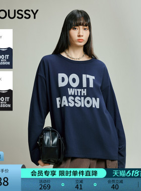 MOUSSY 春春新品美式复古字母印花圆领长袖T恤028IAB90-1014