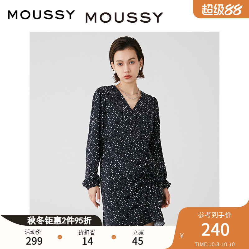 MOUSSY优雅淑女波点茶歇裙连衣裙