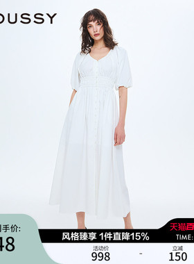 MOUSSY 春季新品复古优雅气质格纹V领连衣裙女010ISS33-3141