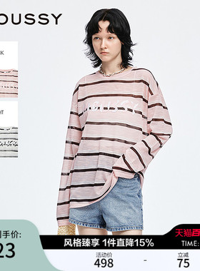 MOUSSY早春新品休闲条纹撞色字母印花长袖T恤028JSX90-1047
