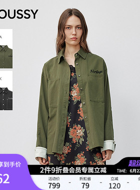MOUSSY春季新品休闲风后背字母印花长袖衬衫女028IAZ30-1041