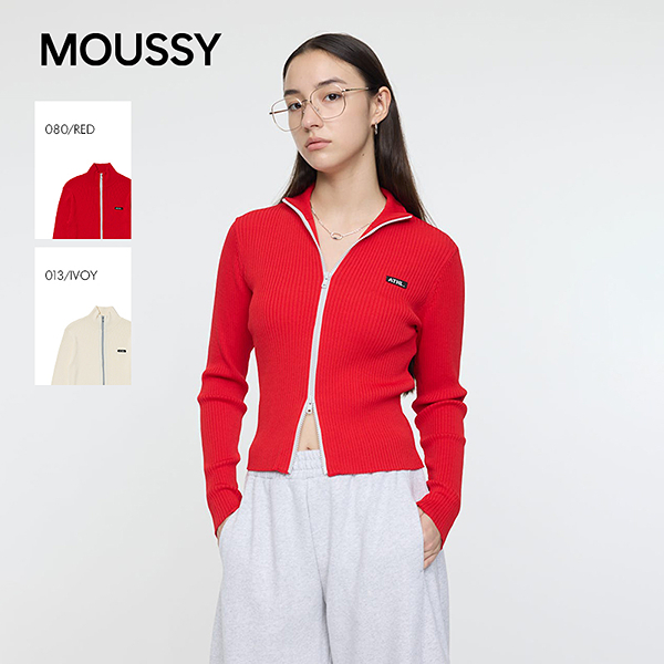 MOUSSY 2025秋季新品休闲风双头拉链长袖立领针织衫010IA470-3431