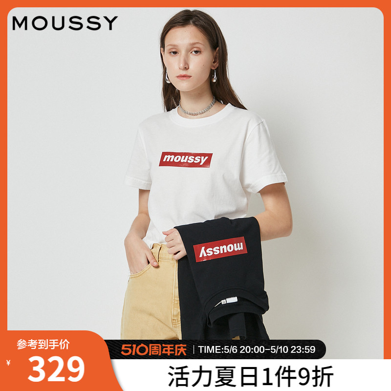 MOUSSY简约百搭经典胶印LOGO印花多巴胺短袖T恤女028FSZ90-0260 女装/女士精品 T恤 原图主图