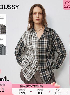 MOUSSY 春季新品盐系男友风撞色格纹宽松衬衫女028IAA30-1531