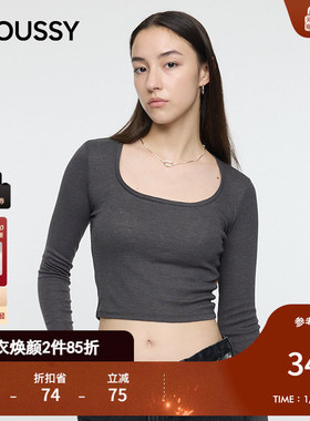 MOUSSY 2025秋季新品辣妹风纯色短款修身长袖T恤衫010IA180-3751